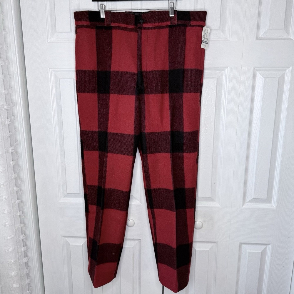 Johnson Woolen Mills Pants Mens 42x32 NWT Wool Buffalo Plaid Red Black Hunting
